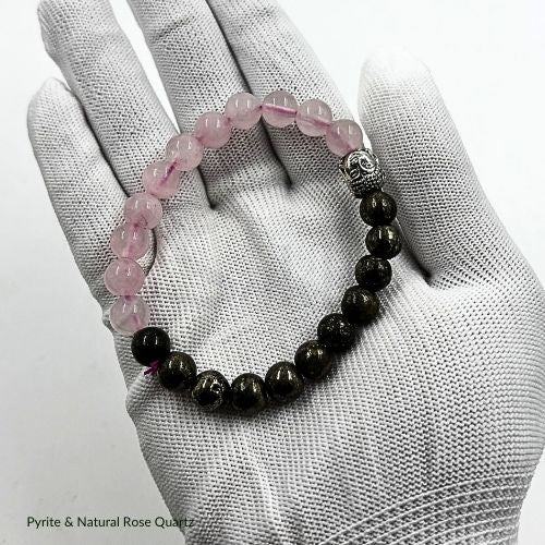 Rose Quartz - Pyrite Bracelet | Certified & Natural Gemstones for Love and Wealth