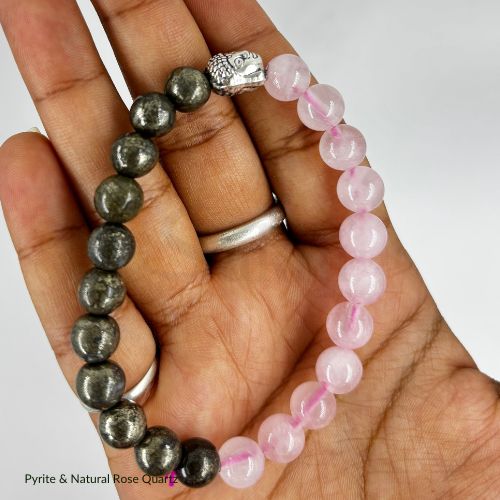 Rose Quartz - Pyrite Bracelet | Certified & Natural Gemstones for Love and Wealth