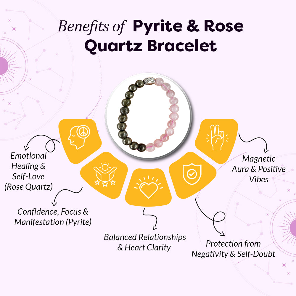 Rose Quartz - Pyrite Bracelet | Certified & Natural Gemstones for Love and Wealth