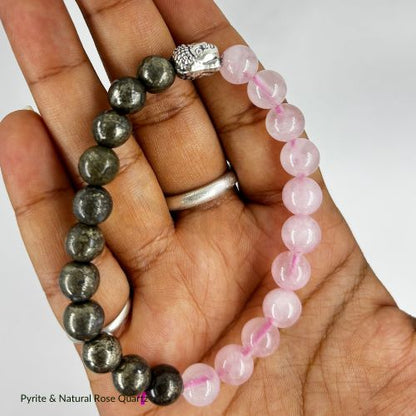 Rose Quartz - Pyrite Bracelet | Certified & Natural Gemstones for Love and Wealth