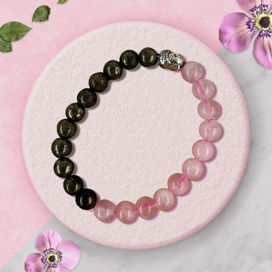Rose Quartz - Pyrite Bracelet | Certified & Natural Gemstones for Love and Wealth