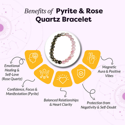 Rose Quartz - Pyrite Bracelet | Certified & Natural Gemstones for Love and Wealth